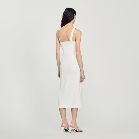 SANDRO  Piqué Midi Dress - Off-White - Picture 6 of 7